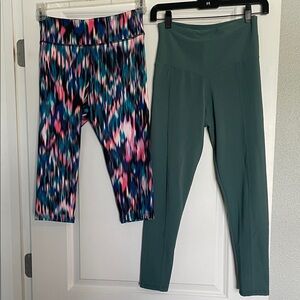 2 Pair of Women's Active Leggings - Teal & Multicolor Print NWOT